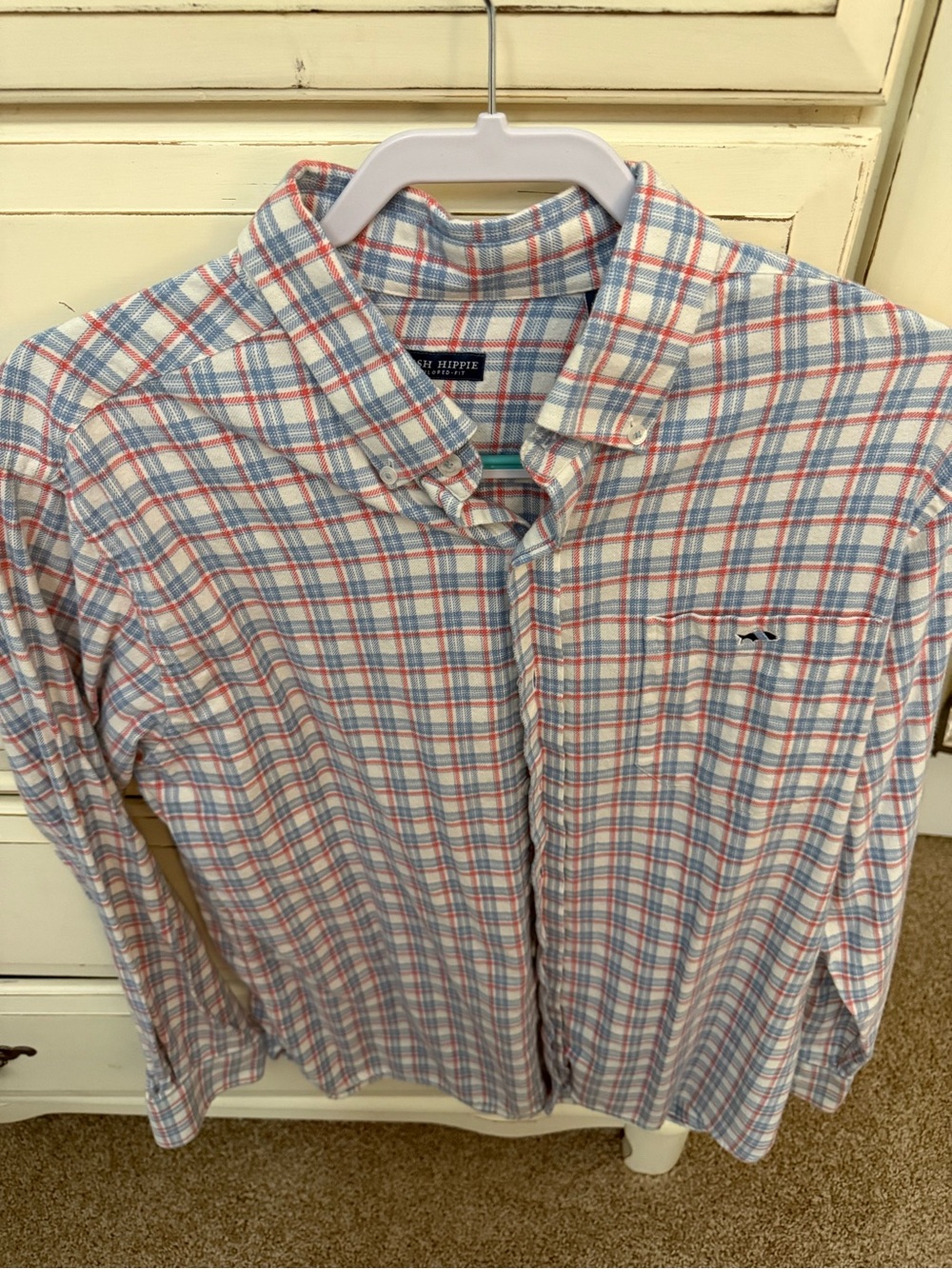 Fish Hippie Men's Long-Sleeve Plaid Button-Down Shirt - White/Blue/Red